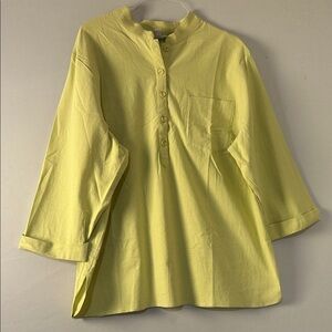 The Tog Shop Yellow 100% Cotton Button Up 3/4 Sleeve Tunic Pullover Size 2XL